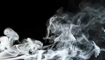 White smoke on a black background. Texture of smoke. Clubs of white smoke on a dark backgroud