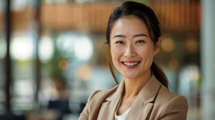 The Asian Chinese Beautiful Woman, A Ceo In Senior Management, Smiles Warmly At The Camera, Exuding Confidence And Professionalism