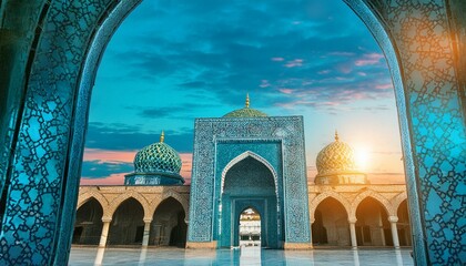Arab arch with mosque, Ramadan concept 