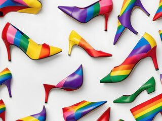 LGBT pride march themed lgbt flag closed heels shoes background pattern, Generative AI