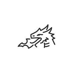 Fire-breathing dragon icon. A minimalistic design depicting a mythical dragon exhaling flames, often associated with strength, power, medieval folklore. Perfect for fantasy themes. Vector illustration