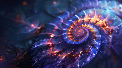 Abstract Black Light Spiral Background in Blue, Pink, and Orange - Futuristic Fractal Wallpaper