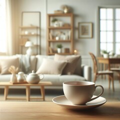 A Cup of tea at table with blurry background