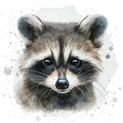 Obraz premium Watercolor cute raccoon. Print or post card concept banner
