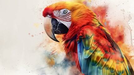 Watercolor parrot. Print or post card concept banner