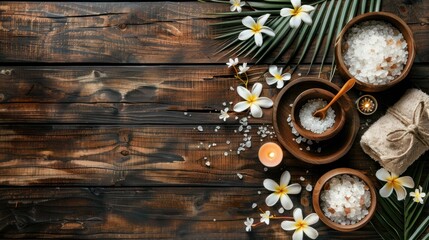 Spa setting on old wooden background