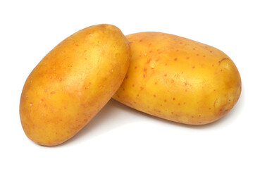 Two potatoes macro isolated on white background