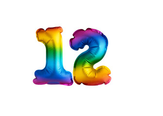 Multicolored balloon for number 12 celebration. Happy birthday on white background