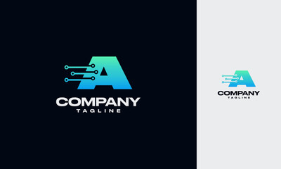 Letter A Gradient color logotype design with Dot Linked,Shape symbol, Technology and Digital Connection concept,All colors and text can be modified