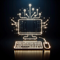 Computer technology PC with keyboard and mouse icon

