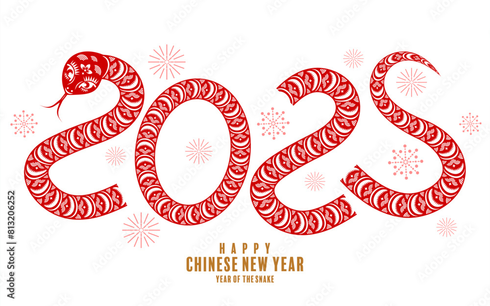 Wall mural happy chinese new year 2025 the snake zodiac sign with flower,lantern,pattern,cloud asian elements r