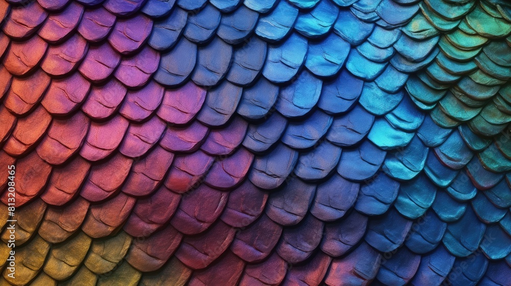 Aufkleber iridescent scales texture with vibrant colors. shiny metallic scale with colorful multicolored vibra