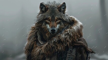 Wild Wolf, Fierce Predator in Mysterious Garb. Generative Ai