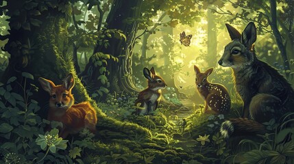 Woodland Whispers, Enchanting Wildlife in the Forest. Generative Ai