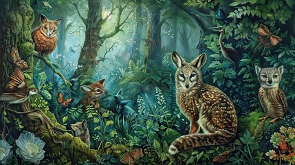 Woodland Whispers, Enchanting Wildlife in the Forest. Generative Ai