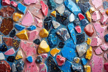 Obraz premium A vibrant close up of recycled terrazzo with various colored fragments, great for modern design backgrounds