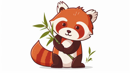 Cute Red Panda Holding Bamboo. Generative Ai