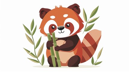 Cute Red Panda Holding Bamboo. Generative Ai