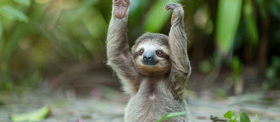 Cute Sloth Yoga on background . Generative Ai