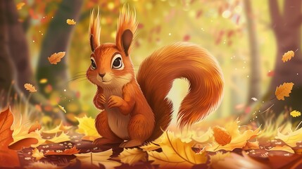 Cute Red squirrel forest animal . Generative Ai