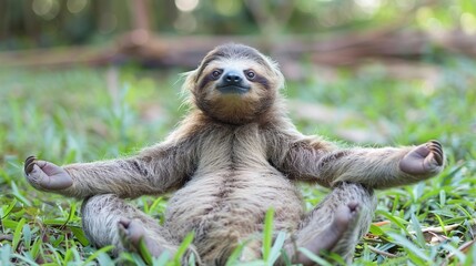 Fototapeta premium Cute Sloth Yoga on background . Generative Ai