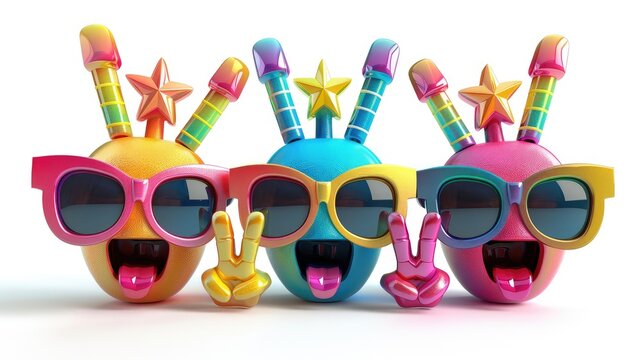 Groovy happy cartoon in three-dimensional style, playful and vibrant imagery bursting with joy, a dynamic blend of colors and shapes to uplift spirits and spread positivity