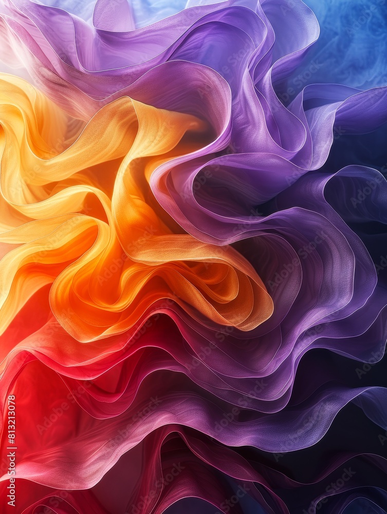 Poster abstract background with colorful waves of fabric in the style of digital art