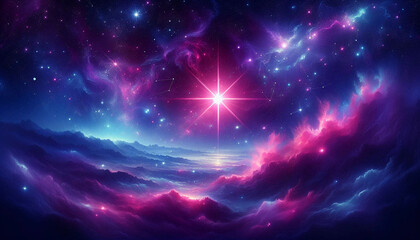 Pink and blue super nova star in deep space nebula