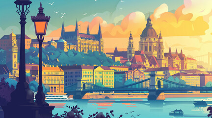 BUDAPEST background for social media, illustration