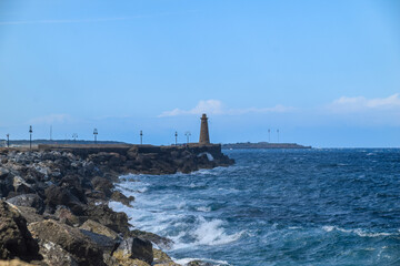 view of Kyrenia (Girne) old harbour on the northern coast of Cyprus. Kyrenia seaside of Mediterranean Sea, Cyprus. Famous places and travel destination of Northern Cyprus