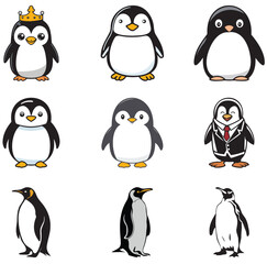 set of penguin vector designs, penguin logo, penguin cartoon, penguin vector, penguin, icon, ice, happy, graphic, flat, element, drawing, design, decoration, cute, concept, cold, character, cartoon