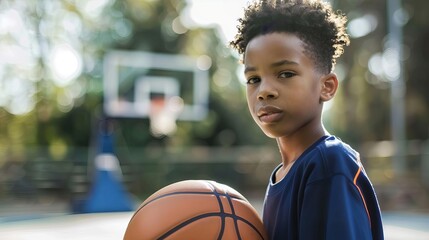 determined african american boy playing basketball outdoor court training sports poster - Powered by Adobe