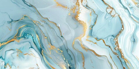 Fototapeta premium Marble blue gold. Abstract blue and white marble background with golden lines, liquid art painting in the style of watercolor
