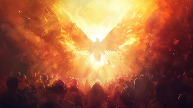 dramatic pentecost scene with descending holy spirit and dove spiritual digital painting
