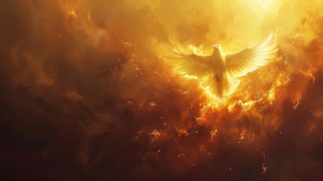 dramatic pentecost scene with descending holy spirit and dove spiritual digital painting
