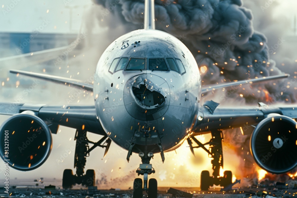 Poster airplane crash. background with selective focus and copy space