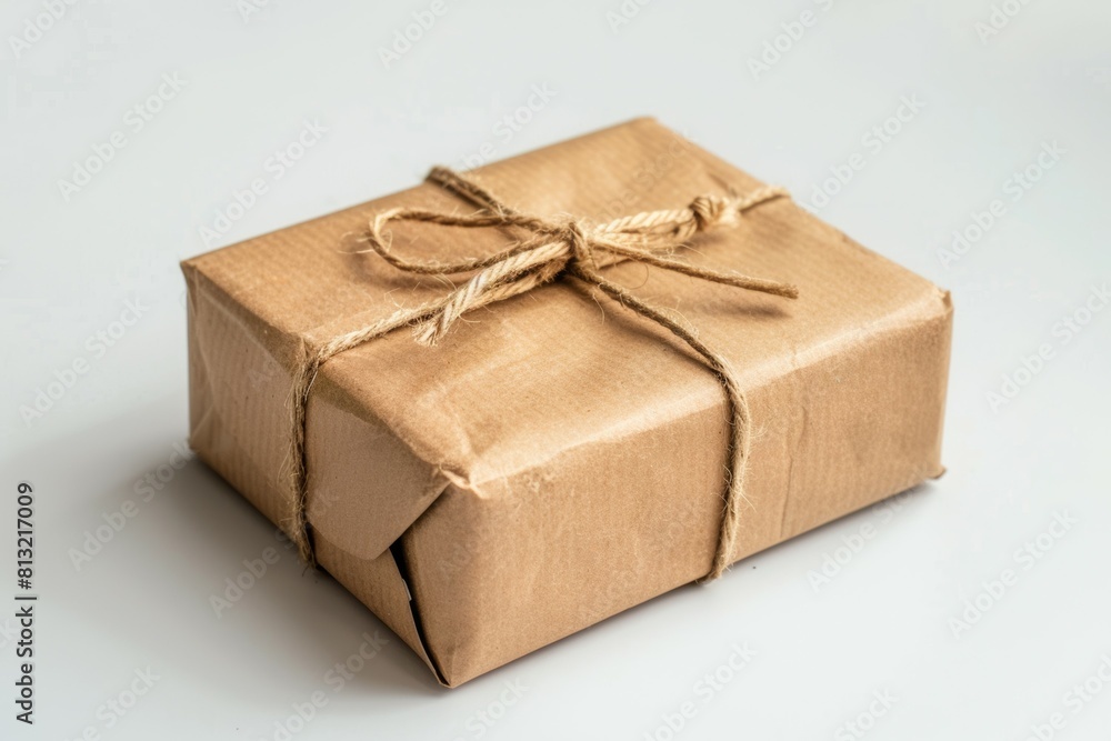 Poster a brown box with string tied around it