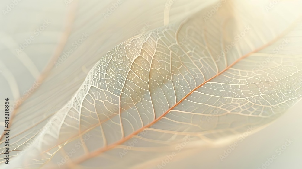 Poster ethereal abstract closeup of a leaf with soft blurred veins and textures generated by artificial intelligence