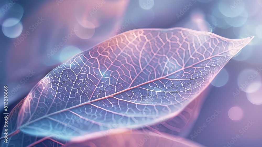 Poster ethereal abstract closeup of a leaf with soft blurred veins and textures generated by artificial int