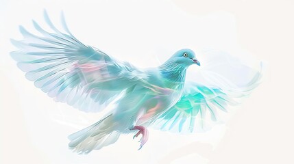 Obraz premium ethereal pigeon soaring heavenward spiritual animal companion ascension white background digital painting