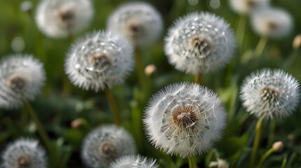 White Dandelions in Nature's Embrace,springtime beauty, floral wallpaper, dandelion field, seasonal decoration, nature photography