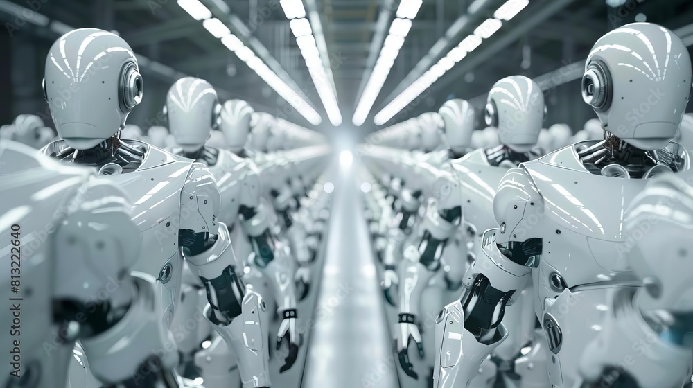 Poster futuristic robot assembly line in a hightech factory aigenerated 3d illustration
