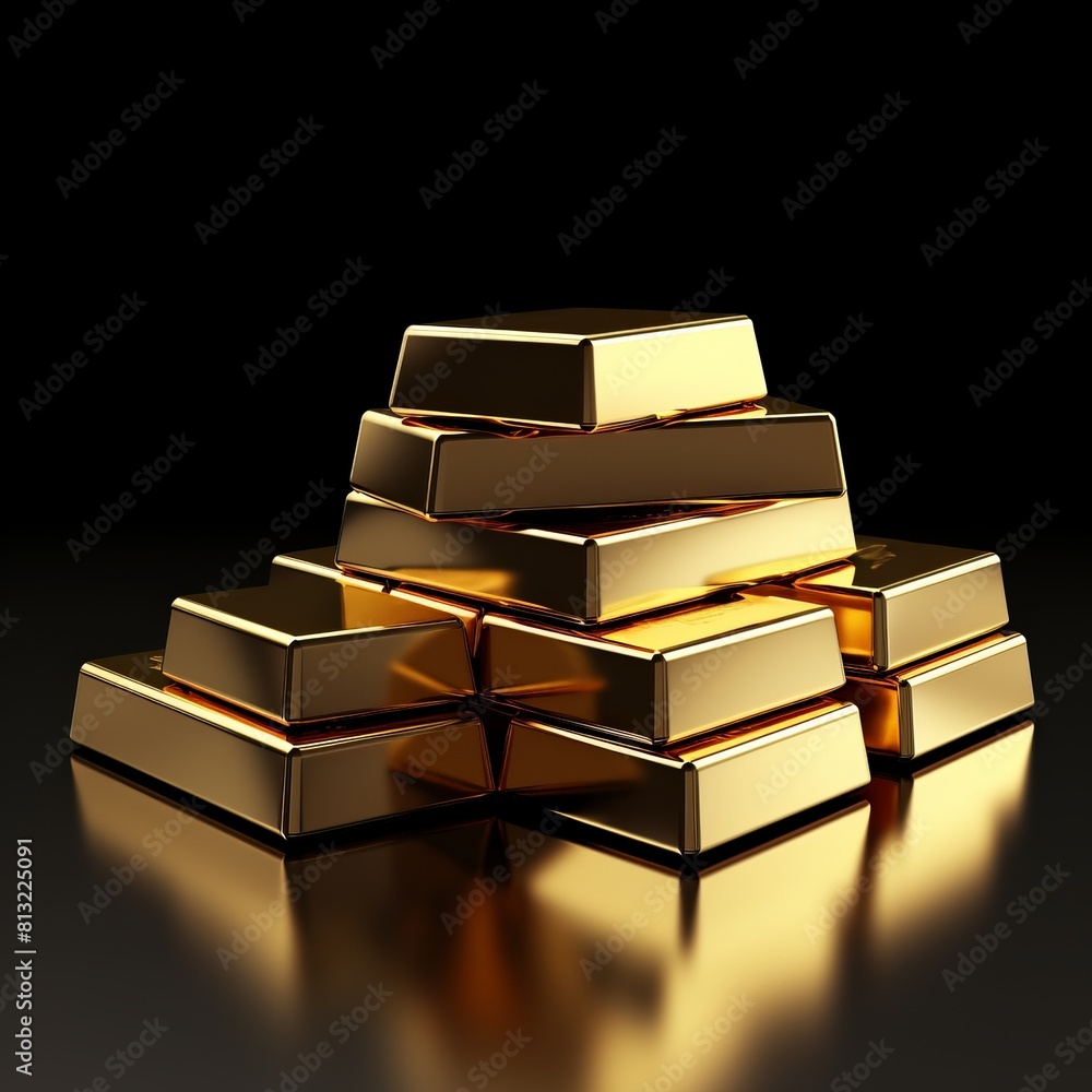 Poster a stack of gold bars with a reflection of them in the background