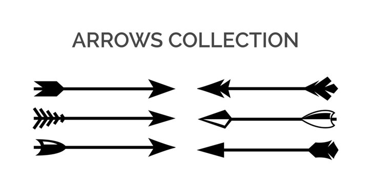 Vector hand drawn arrow tribal hipster set. Vintage rustic feather doodle arrow ethnic trendy warrior design.