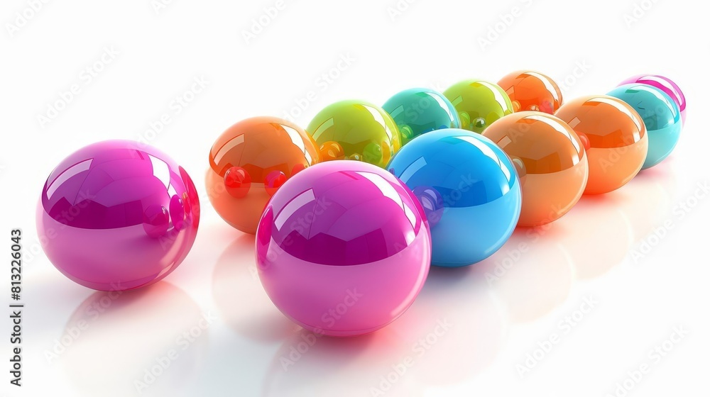 Poster set of colorful abstract spheres on white background 3d render
