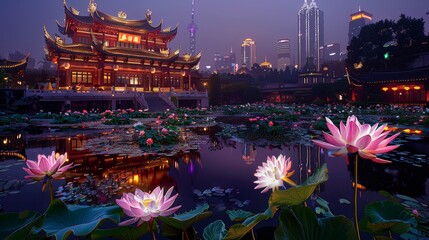 Mid autumn festival celebrations in china  families enjoying moon watching in gardens and parks