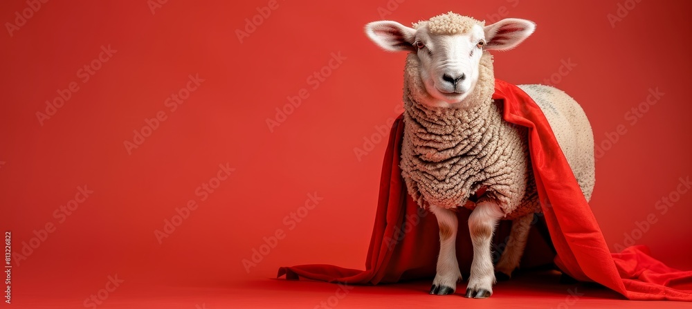 Aufkleber superhero sheep flying on gradient pastel backdrop with ample space for text placement
