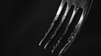 A fork is shown in a black and white photo