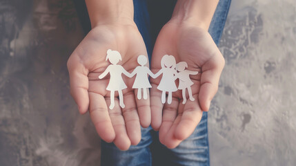 Womans Hands Holding Paper Cut Outs of a Family