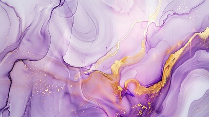 Marble violet with gold. Abstract violet and white marble background with golden lines, liquid art painting in the style of watercolor
